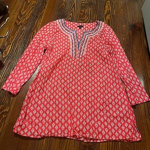 Talbots Mid Length Sleeved Shirt (Pink with designs, Womens M, Like New)
